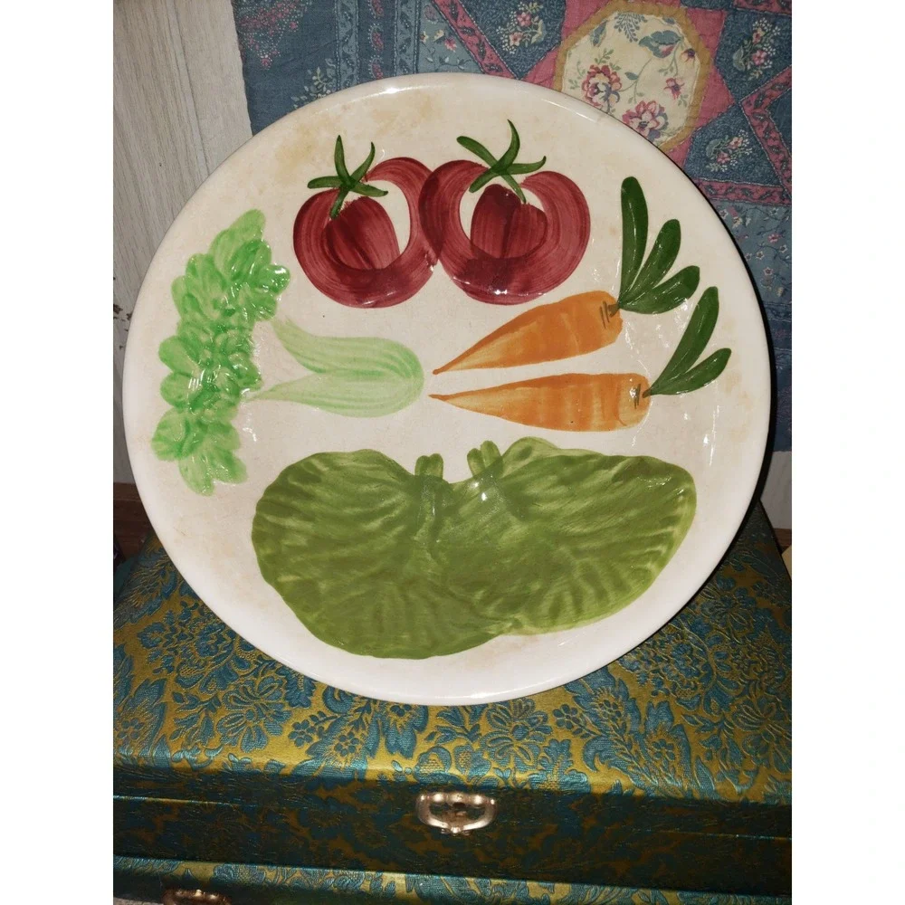 Vintage Ironstone Hand Painted Vegetable Bowl Tomatoes Carrots Lettuce Salad